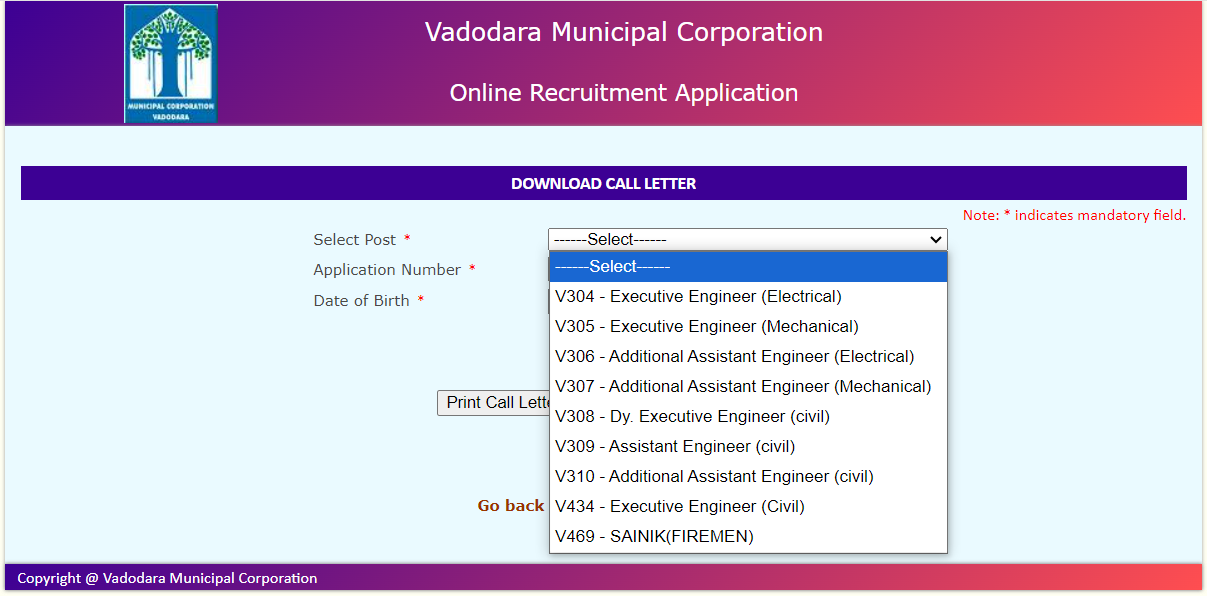 Vadodara Municipal Corporation Civil Mechanical Electrical Call Letter Download 2024.png